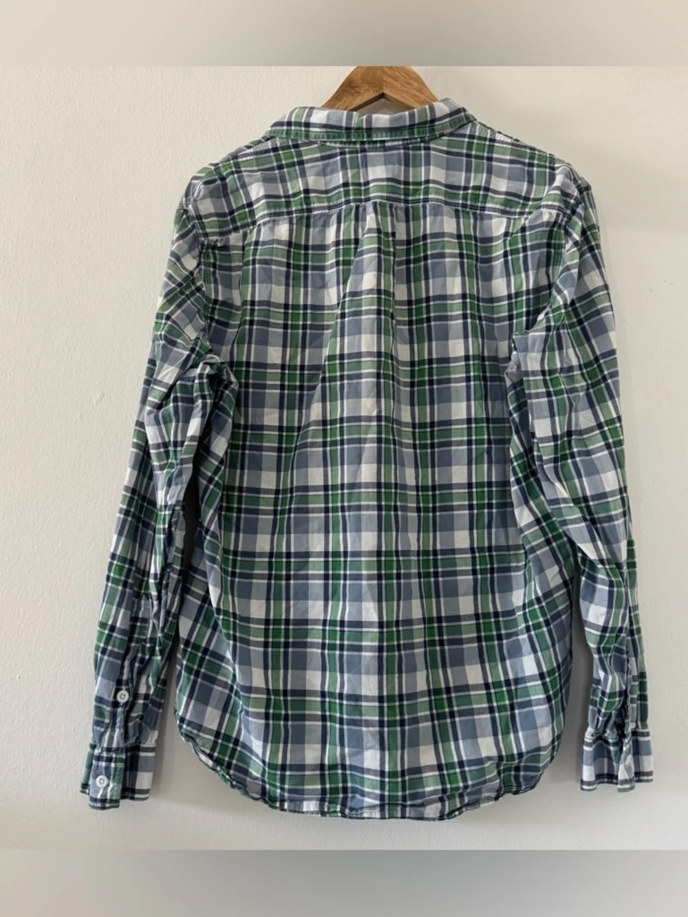 J. Crew Men's Green & Blue Plaid Button-Down Shirt Pocket Casual Large Cotton